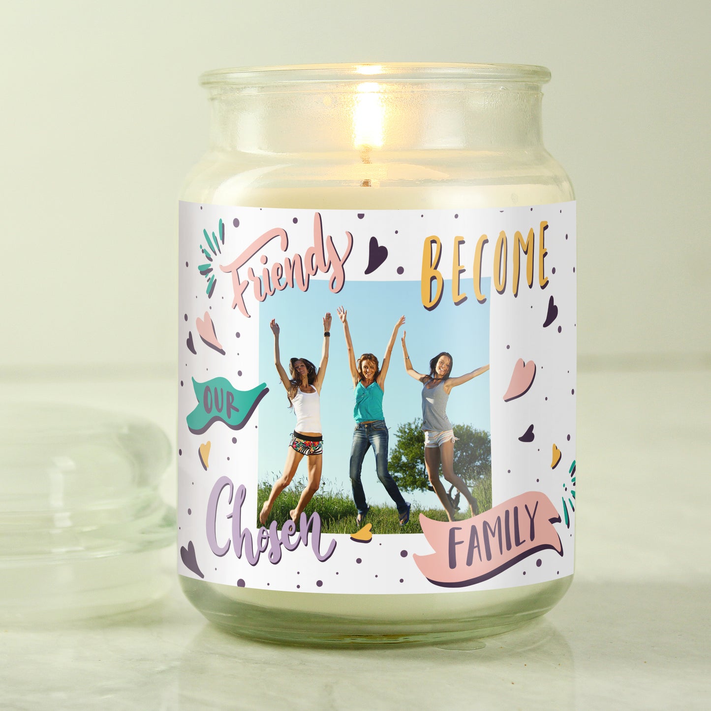 Personalised Chosen Family Photo Upload Large Scented Jar Candle