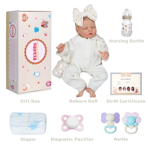 JIZHI Reborn-Baby Dolls 17 Inch Reborn Dolls Realistic Newborn Baby Dolls Soft Body Poseable Full Vinyl Body Girl Like a Lifelike Baby with Feeding Kit Gift Box for Kids