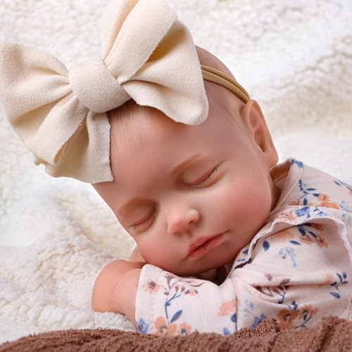 JIZHI Reborn Dolls - 17 inch Soft Body Lifelike-Newborn Baby Dolls Sleeping Girl Dolls with Clothes and Toy Accessories Gift for Kids Age 3+, Pink-hat