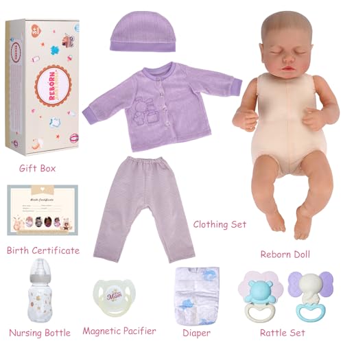 JIZHI Reborn Dolls - 17 inch Soft Body Lifelike-Newborn Baby Dolls Sleeping Girl Dolls with Clothes and Toy Accessories Gift for Kids Age 3+, Pink-hat