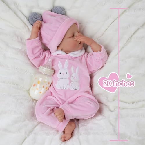 JIZHI Reborn-Baby Dolls 17 Inch Reborn Dolls Realistic Newborn Baby Dolls Soft Body Poseable Full Vinyl Body Girl Like a Lifelike Baby with Feeding Kit Gift Box for Kids