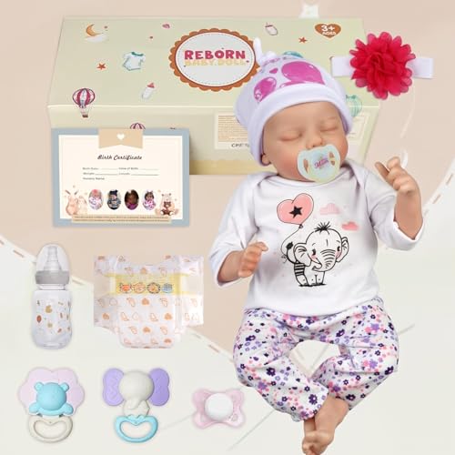 JIZHI Reborn-Baby Dolls 17 Inch Reborn Dolls Realistic Newborn Baby Dolls Soft Body Poseable Full Vinyl Body Girl Like a Lifelike Baby with Feeding Kit Gift Box for Kids