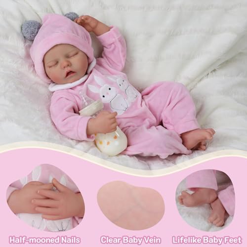 JIZHI Reborn-Baby Dolls 17 Inch Reborn Dolls Realistic Newborn Baby Dolls Soft Body Poseable Full Vinyl Body Girl Like a Lifelike Baby with Feeding Kit Gift Box for Kids