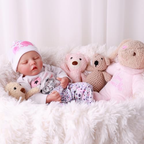 JIZHI Reborn-Baby Dolls 17 Inch Reborn Dolls Realistic Newborn Baby Dolls Soft Body Poseable Full Vinyl Body Girl Like a Lifelike Baby with Feeding Kit Gift Box for Kids