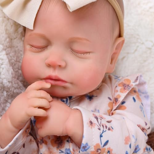 JIZHI Reborn Dolls - 17 inch Soft Body Lifelike-Newborn Baby Dolls Sleeping Girl Dolls with Clothes and Toy Accessories Gift for Kids Age 3+, Pink-hat