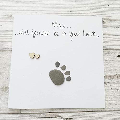 Pet Loss Personalised Sympathy Card - Rainbow Bridge - Dog, Cat Paw Print - Pebble Art Picture