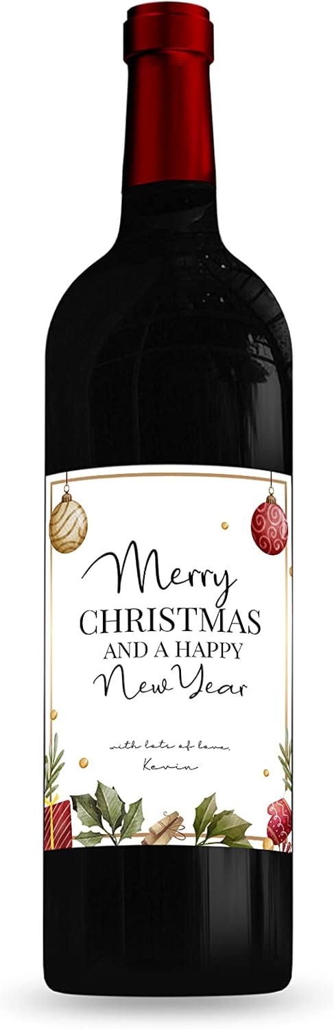 Personalised Christmas Red Wine Bottle Label, Any Wording and Occasion, Custom Peel and Stick