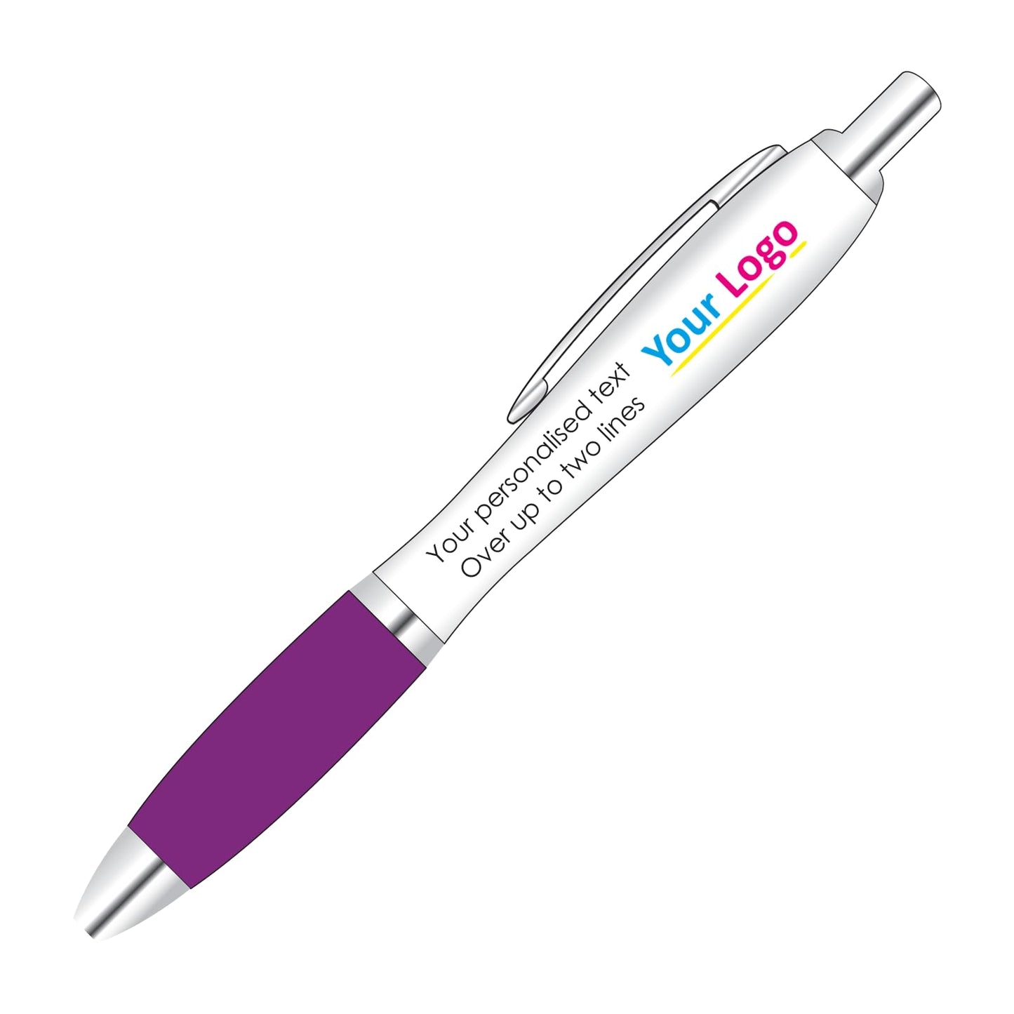 Full Colour Printed Logo Pen With Personalised Text Options for Custom Promotion With Black Colour Grip.