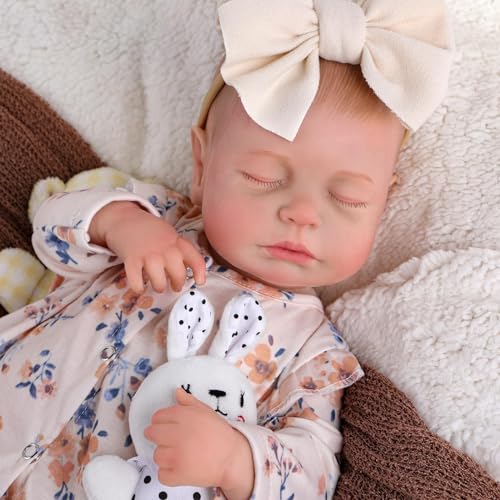 JIZHI Reborn Dolls - 17 inch Soft Body Lifelike-Newborn Baby Dolls Sleeping Girl Dolls with Clothes and Toy Accessories Gift for Kids Age 3+, Pink-hat