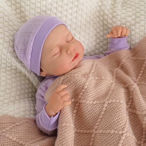 JIZHI Reborn Dolls - 17 inch Soft Body Lifelike-Newborn Baby Dolls Sleeping Girl Dolls with Clothes and Toy Accessories Gift for Kids Age 3+, Pink-hat