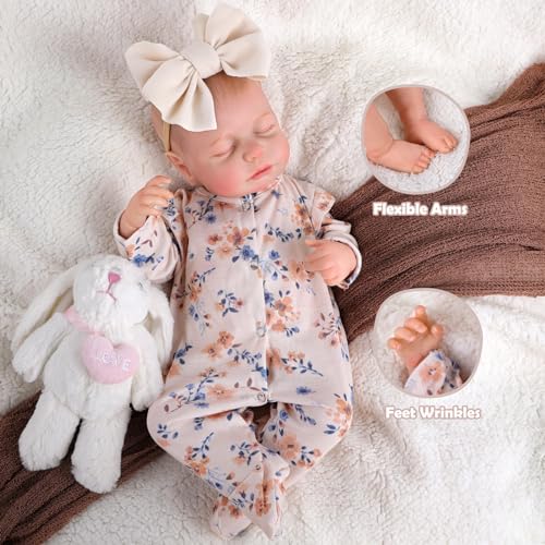 JIZHI Reborn Dolls - 17 inch Soft Body Lifelike-Newborn Baby Dolls Sleeping Girl Dolls with Clothes and Toy Accessories Gift for Kids Age 3+, Pink-hat