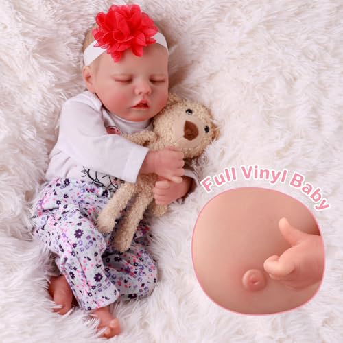 JIZHI Reborn-Baby Dolls 17 Inch Reborn Dolls Realistic Newborn Baby Dolls Soft Body Poseable Full Vinyl Body Girl Like a Lifelike Baby with Feeding Kit Gift Box for Kids