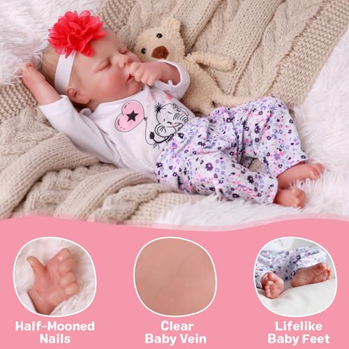 JIZHI Reborn-Baby Dolls 17 Inch Reborn Dolls Realistic Newborn Baby Dolls Soft Body Poseable Full Vinyl Body Girl Like a Lifelike Baby with Feeding Kit Gift Box for Kids