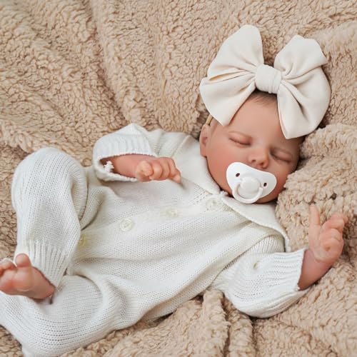 JIZHI Reborn-Baby Dolls 17 Inch Reborn Dolls Realistic Newborn Baby Dolls Soft Body Poseable Full Vinyl Body Girl Like a Lifelike Baby with Feeding Kit Gift Box for Kids