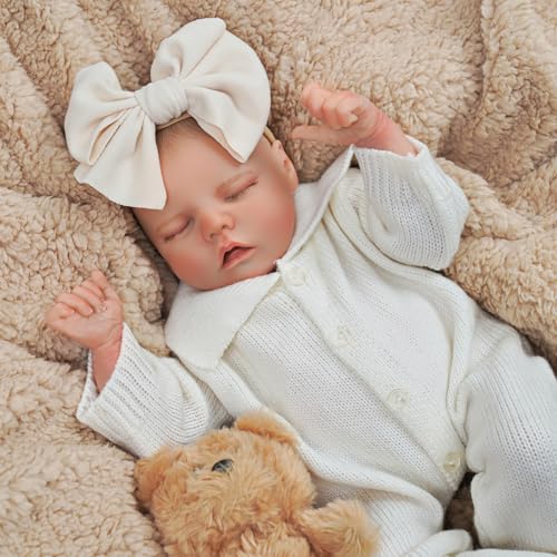 JIZHI Reborn-Baby Dolls 17 Inch Reborn Dolls Realistic Newborn Baby Dolls Soft Body Poseable Full Vinyl Body Girl Like a Lifelike Baby with Feeding Kit Gift Box for Kids