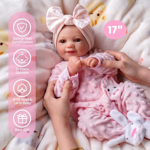 BABESIDE Reborn-Baby Doll Sunny 17 inch Realistic Newborn Dolls Girls Lifelike Baby Doll Soft Cloth Body Reborn Toddler Dolls Real Life Baby Dolls that Look Real Open Eyes