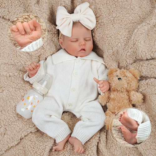 JIZHI Reborn-Baby Dolls 17 Inch Reborn Dolls Realistic Newborn Baby Dolls Soft Body Poseable Full Vinyl Body Girl Like a Lifelike Baby with Feeding Kit Gift Box for Kids