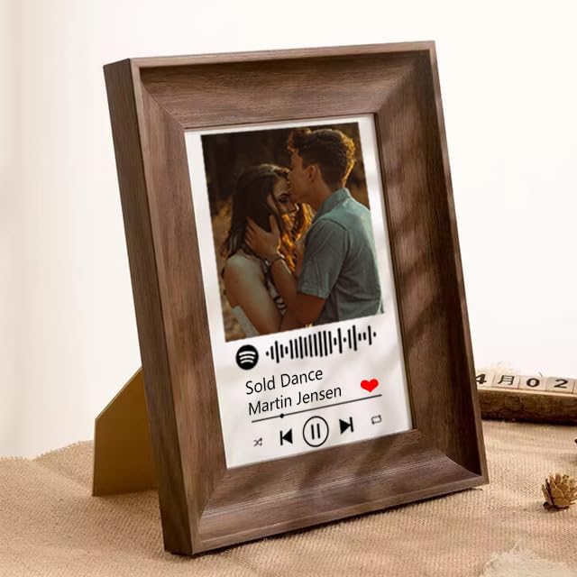 Pahdecor Custom Music Plaque w/Frame Personalized Song with Photo Album Cover Spotify Picture Frame Song Plaque Birthday Wedding Christmas Thanksgiving Home Decor