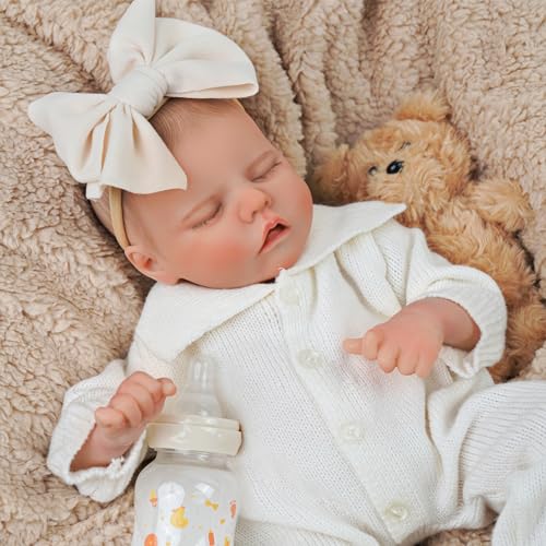 JIZHI Reborn-Baby Dolls 17 Inch Reborn Dolls Realistic Newborn Baby Dolls Soft Body Poseable Full Vinyl Body Girl Like a Lifelike Baby with Feeding Kit Gift Box for Kids