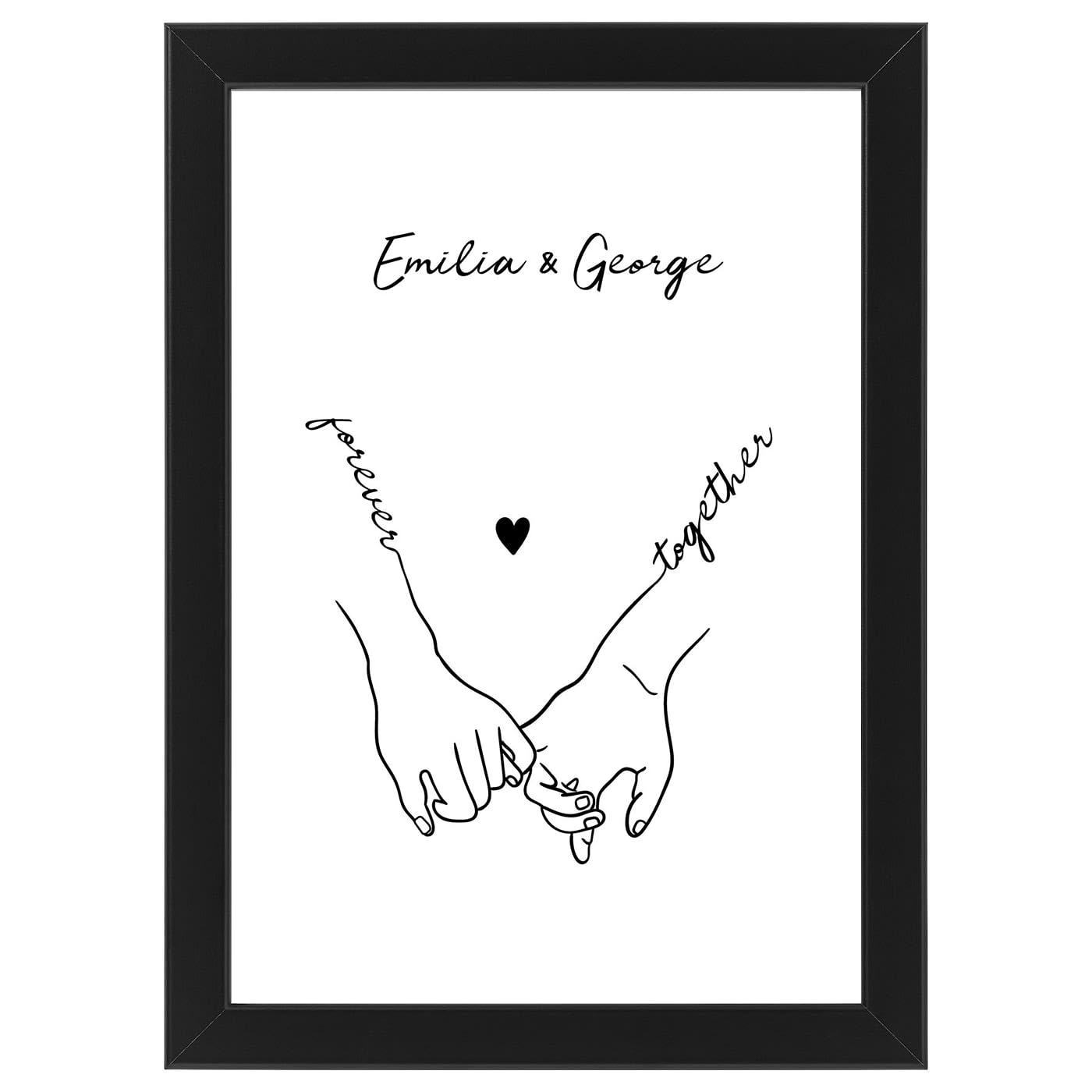 Personalised Couple Holding Hands Art Print | Gift Idea for Wedding, Engagement, Valentines or Anniversary | Minimalist Style Print | A3, A4 and A5 Wood Effect Frames Available