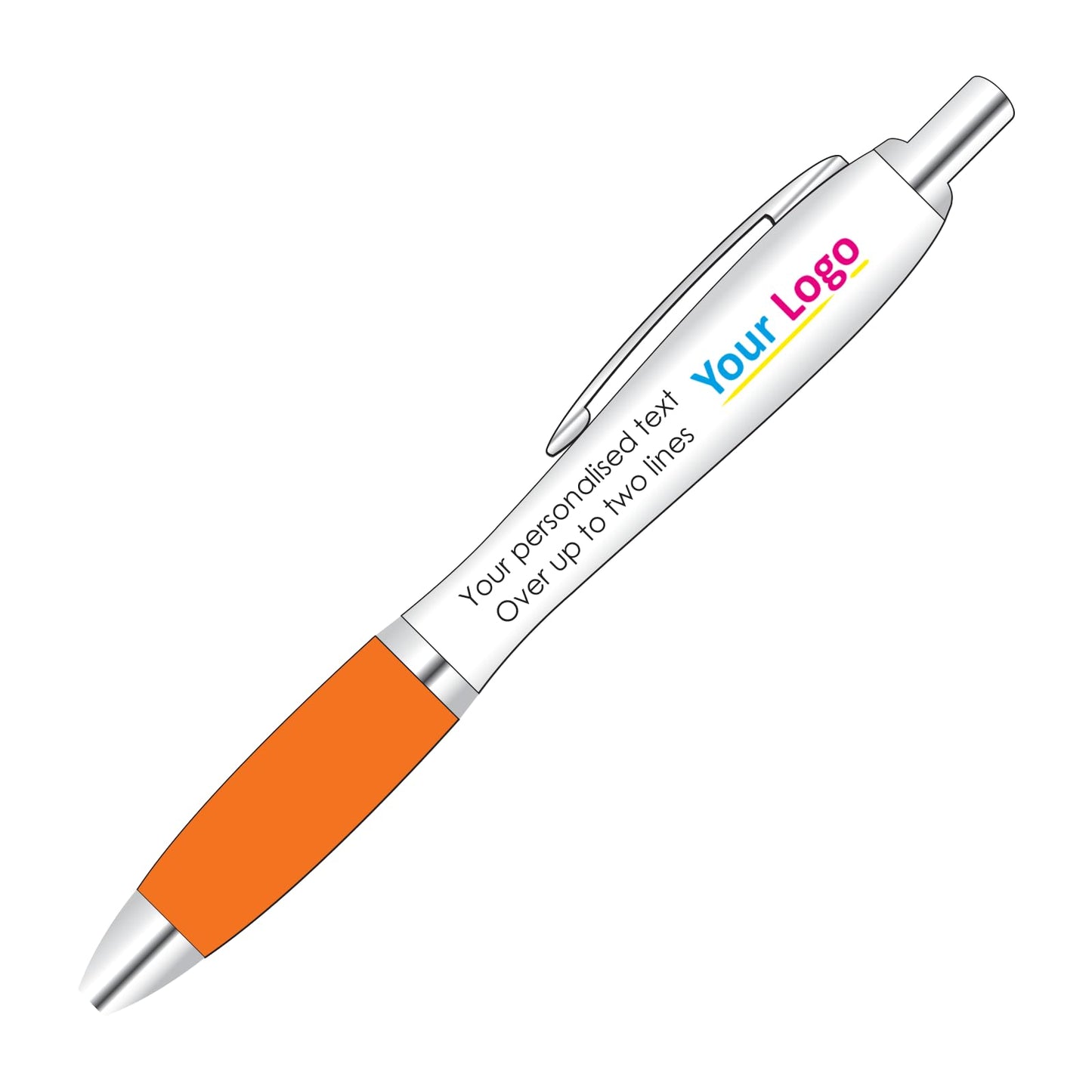 Full Colour Printed Logo Pen With Personalised Text Options for Custom Promotion With Black Colour Grip.