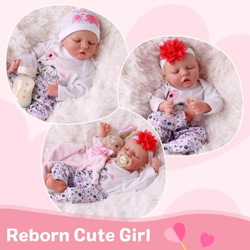 JIZHI Reborn-Baby Dolls 17 Inch Reborn Dolls Realistic Newborn Baby Dolls Soft Body Poseable Full Vinyl Body Girl Like a Lifelike Baby with Feeding Kit Gift Box for Kids