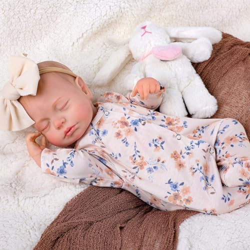 JIZHI Reborn Dolls - 17 inch Soft Body Lifelike-Newborn Baby Dolls Sleeping Girl Dolls with Clothes and Toy Accessories Gift for Kids Age 3+, Pink-hat