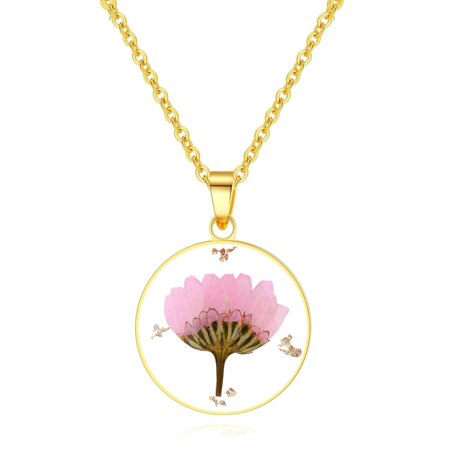 Forget-Me-Not and Queen Anne's Lace Pressed Wildflower Necklace | Gold Pressed Flower Necklace | Personalized Handmade Necklaces | Real Flower Necklace | Bridesmaid Jewelry | 18”