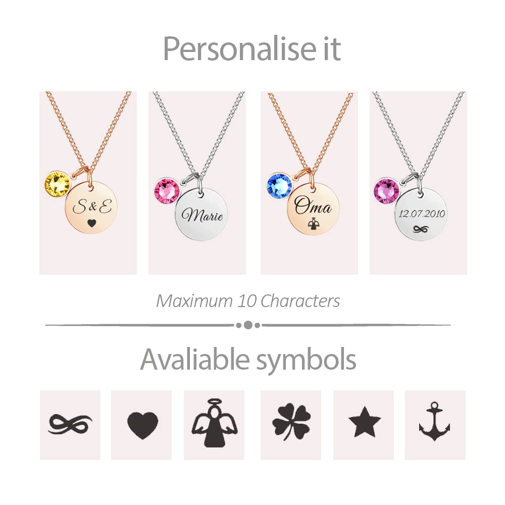 TMT® Personalised birthstone necklace with gift box engraved for Daughter Mum Best Friend Girlfriend Birthday 18th 21th 30th 16th 13th Initial Name Letter pendant