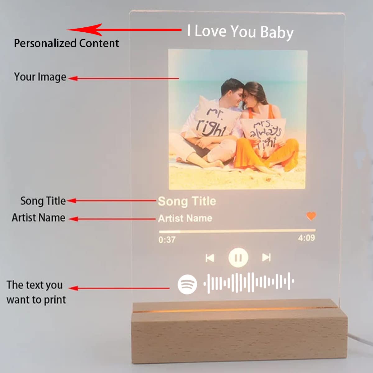 Personalized Acrylic Song with Photo Custom Acrylic Album Cover Gifts Scannable Code Spotify Plaque Wall Glass Art Song Poster Music Spotify Picture Frame Boyfriend Christmas Birthday