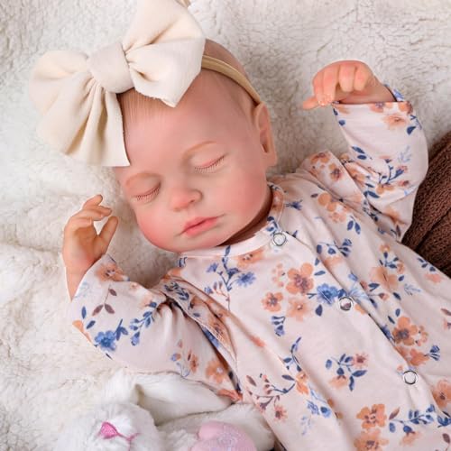 JIZHI Reborn Dolls - 17 inch Soft Body Lifelike-Newborn Baby Dolls Sleeping Girl Dolls with Clothes and Toy Accessories Gift for Kids Age 3+, Pink-hat