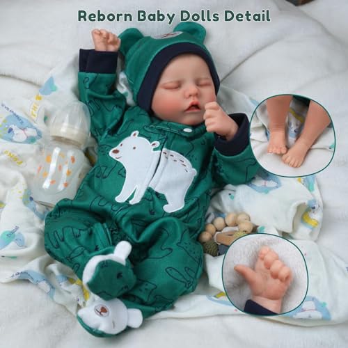 JIZHI Reborn-Baby Dolls 17 Inch Reborn Dolls Realistic Newborn Baby Dolls Soft Body Poseable Full Vinyl Body Girl Like a Lifelike Baby with Feeding Kit Gift Box for Kids