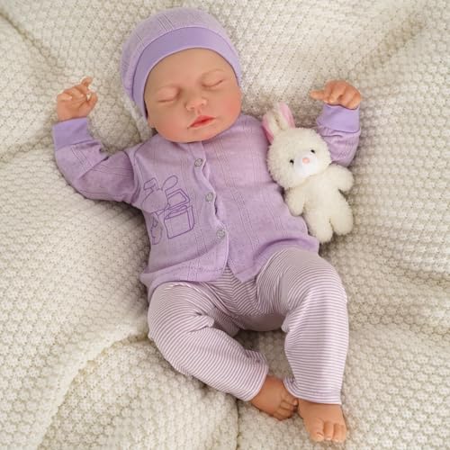 JIZHI Reborn Dolls - 17 inch Soft Body Lifelike-Newborn Baby Dolls Sleeping Girl Dolls with Clothes and Toy Accessories Gift for Kids Age 3+, Pink-hat