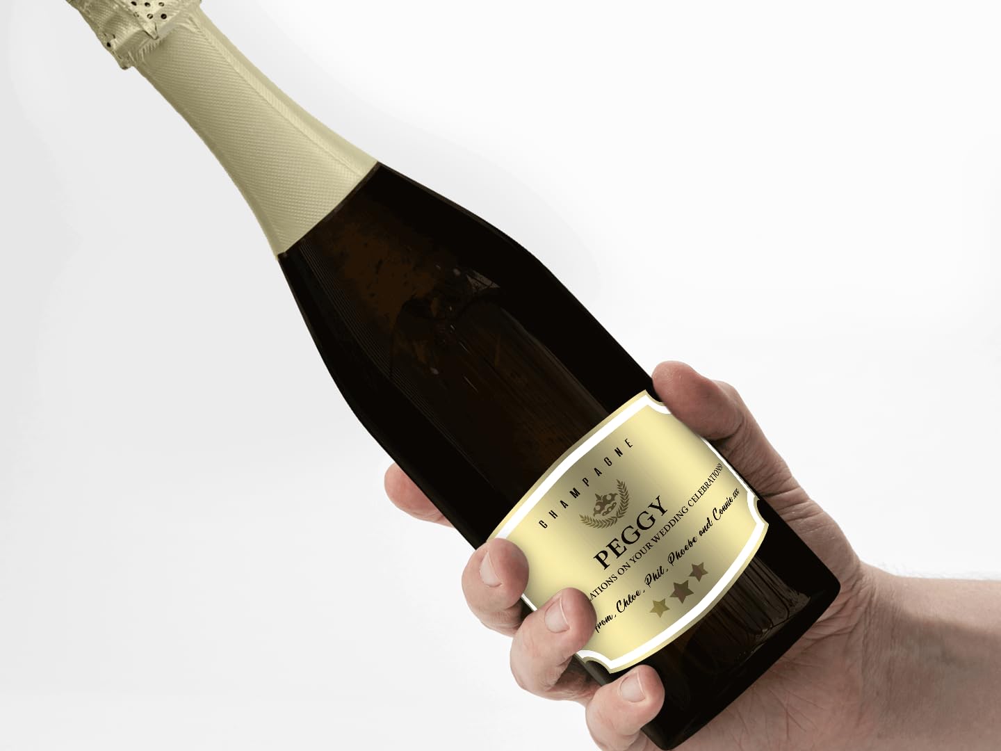 Personalised Gold Champagne Bottle Label - Any Wording