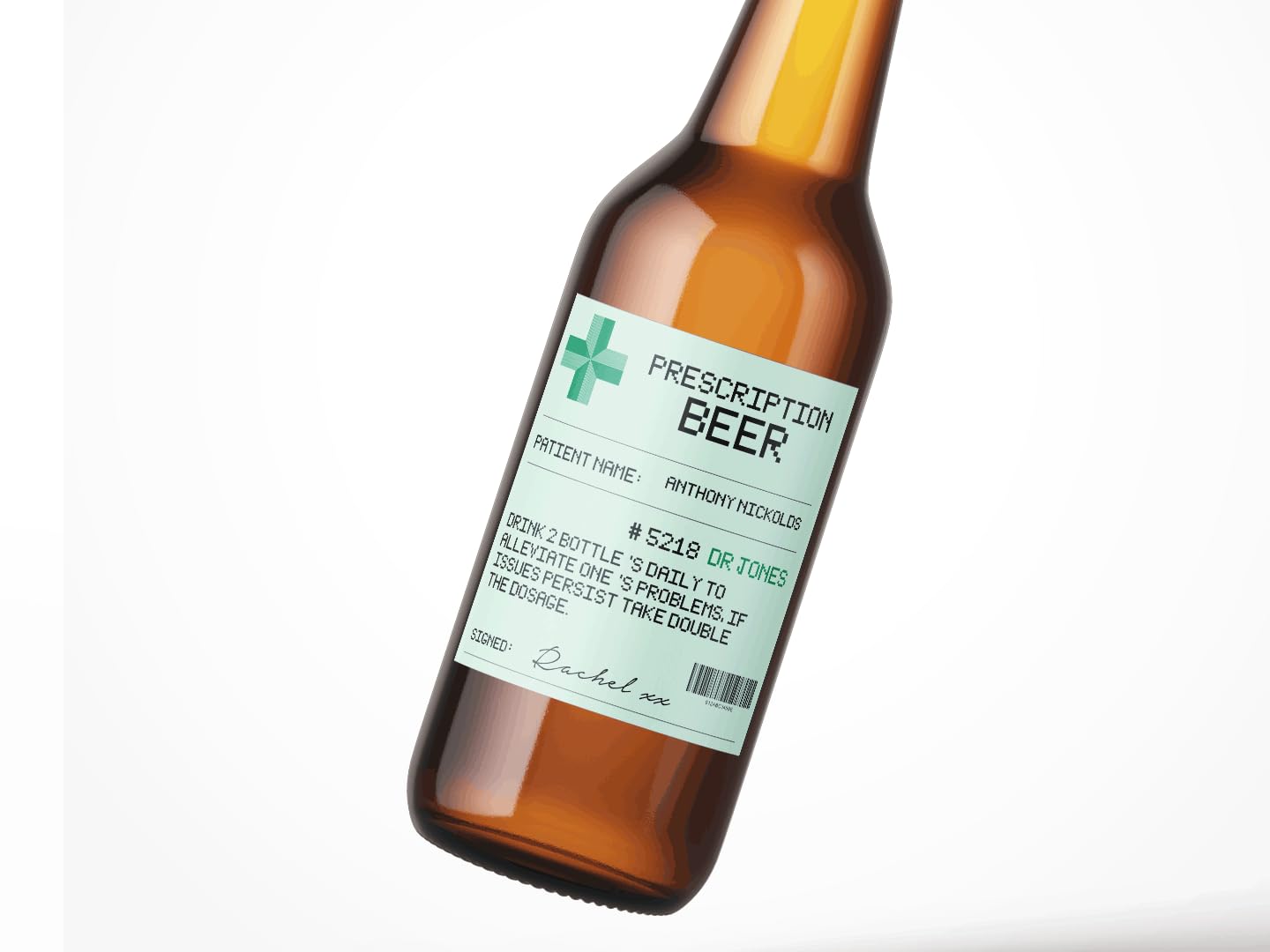 Personalised Prescription Beer/Lager Bottle Label (Pack of 4) Any Wording