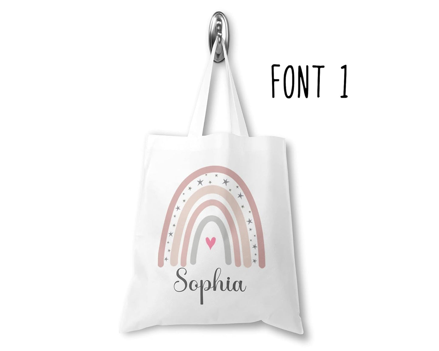 Personalised Tote Bag, Custom Rainbow Tote with Name, Shopper Bag, Birthday Gift Bag, Goodie Bag, Kids Party Bags, Bag For Life, Reusable Bag