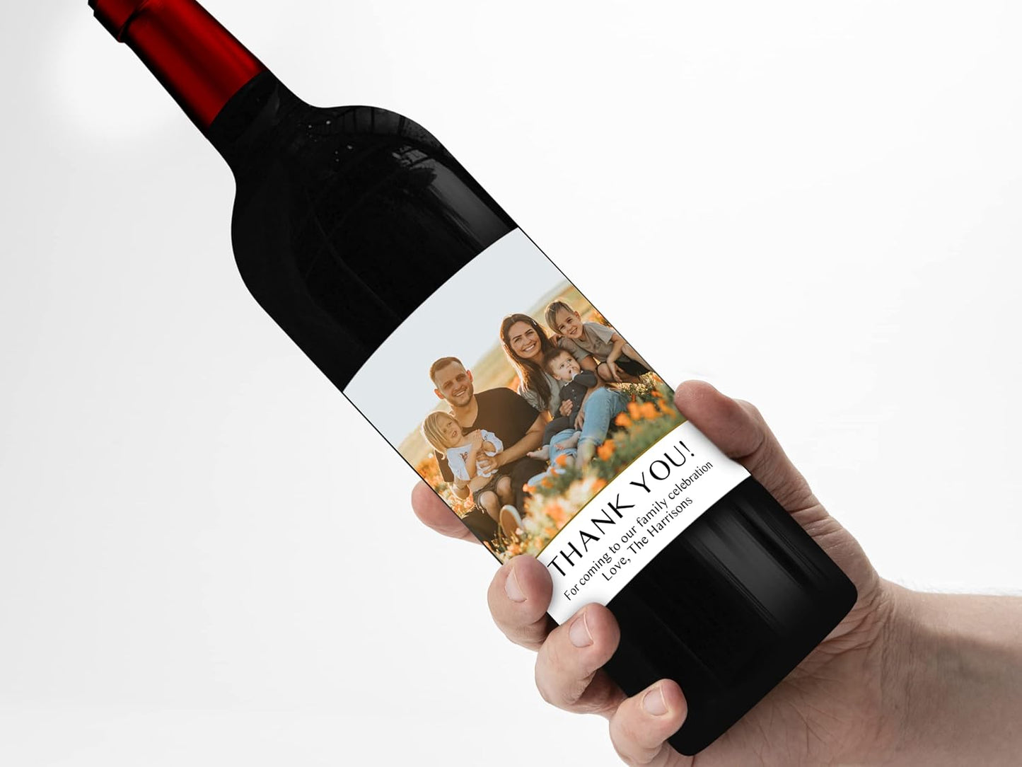 Personalised Celebration Red Wine Bottle Label, Any Wording and Occasion, Custom Peel and Stick