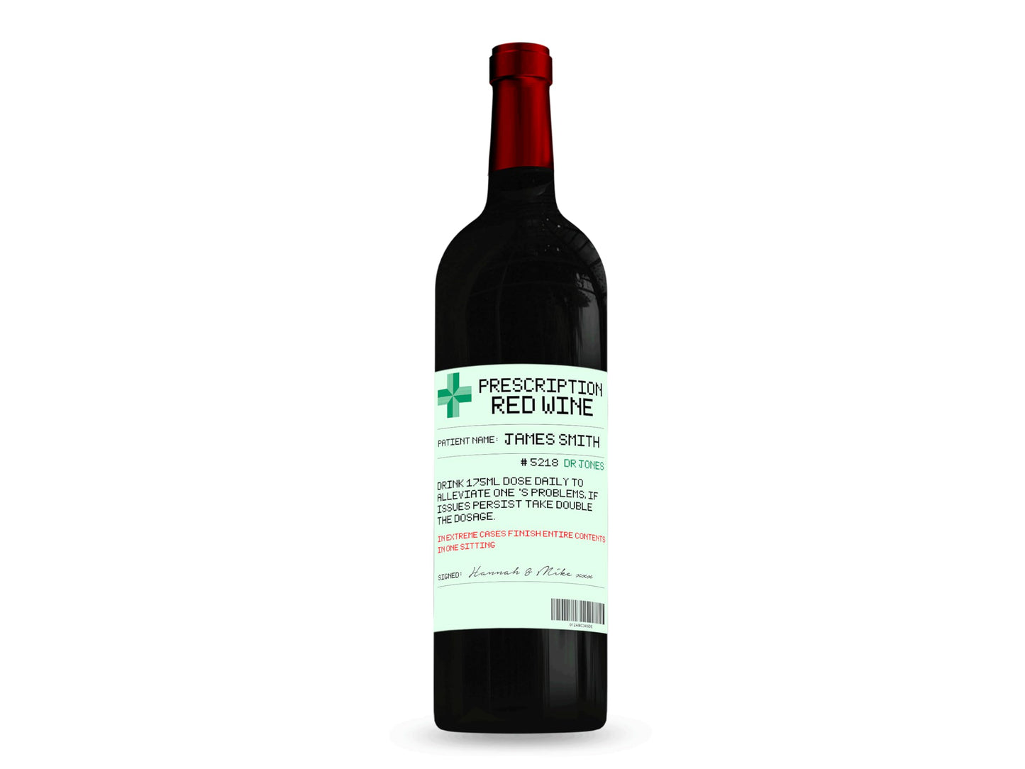 Personalised Prescription Red Wine Bottle Label Custom - Any Wording