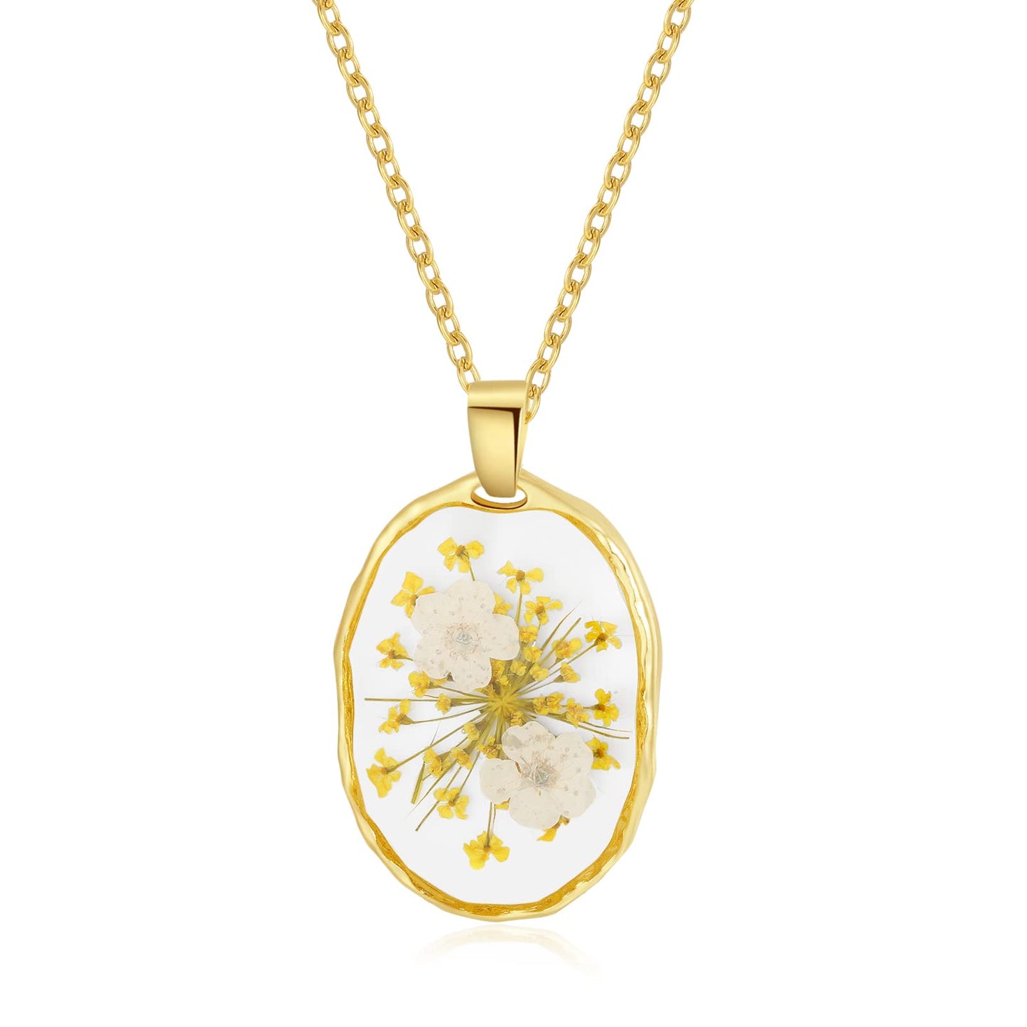 Forget-Me-Not and Queen Anne's Lace Pressed Wildflower Necklace | Gold Pressed Flower Necklace | Personalized Handmade Necklaces | Real Flower Necklace | Bridesmaid Jewelry | 18”