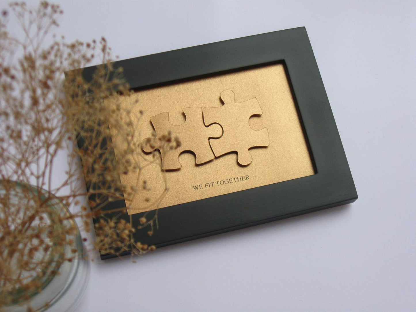 We fit together Puzzle Paper Cut Art - the Creative Gift for Copper or Bronze 8th Anniversary, Valentines Day, Christmas Gift - DIY the Name and Date on Jigsaw