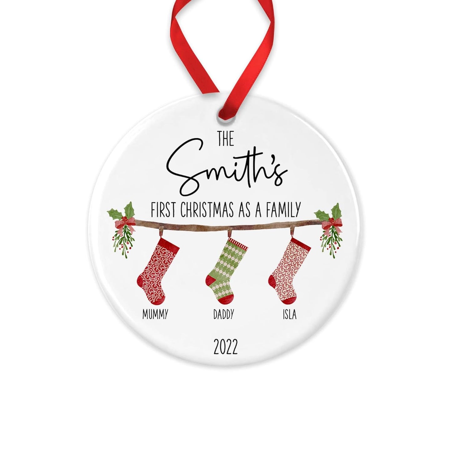 First Christmas as A Family Bauble with Gift Box, Personalised Family Christmas Ornament, Hanging Stockings, Custom 2024 Tree Decoration, Family Gift, Festive Xmas Present, Family Bauble, Keepsake