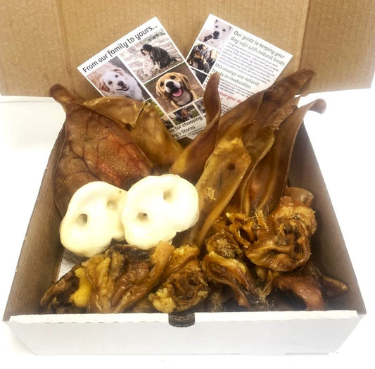 100% Natural Dog Treat Box: The PORKY BOX (900g of pork dog treats including pigs ears, pigs tail pieces and pigs snouts) LSP