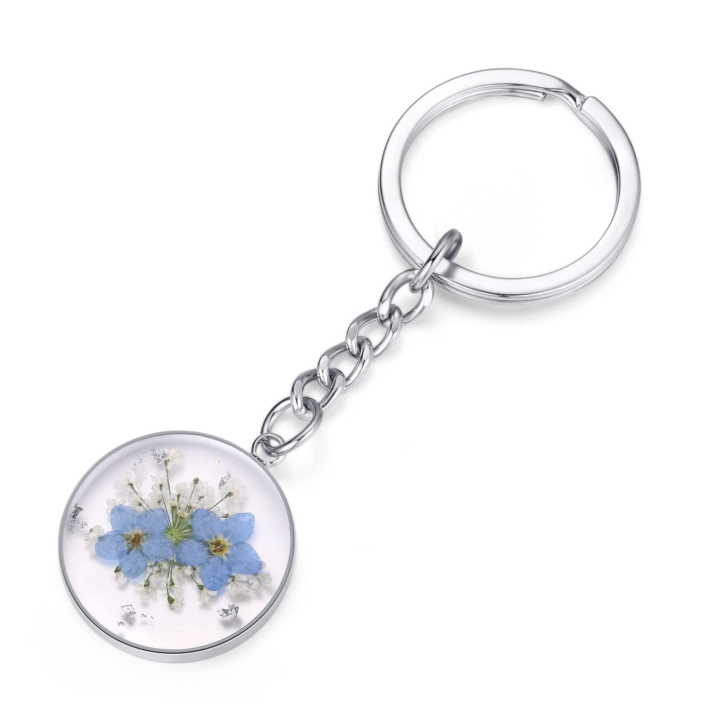 Forget-Me-Not and Queen Anne's Lace Wildflower Keychain | Real Flower Keychain | Personalized Handmade Keychain | Dried Pressed Flower Keychain Charms | Gifts for Her