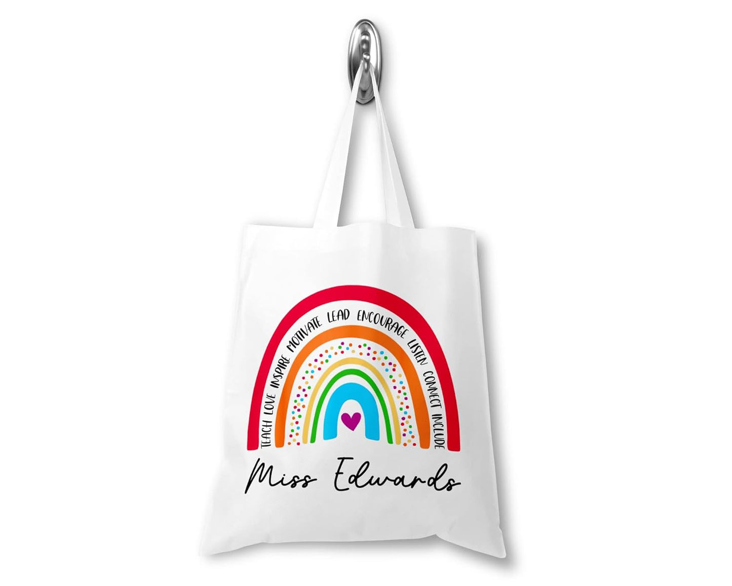 Personalised Teacher Bag with Customisable Name, Teacher Gifts, Custom Leaving End of Term Gift, Custom Teacher Tote Bag with Any Name, Rainbow Tote Bag, School Leaving Gift