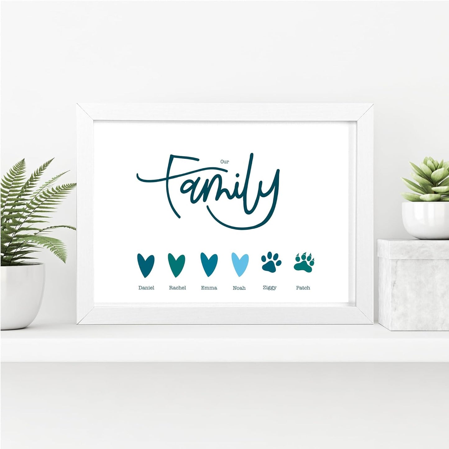 Personalised Family Portrait Custom Wall Art Print | Dog Cat Rabbit Bird Tortoise Horse Duck Ferret Snake Bearded Dragon Print | A3 A4 A5 Wood Effect Frames Avaliable