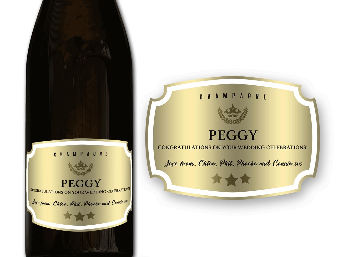 Personalised Gold Champagne Bottle Label - Any Wording