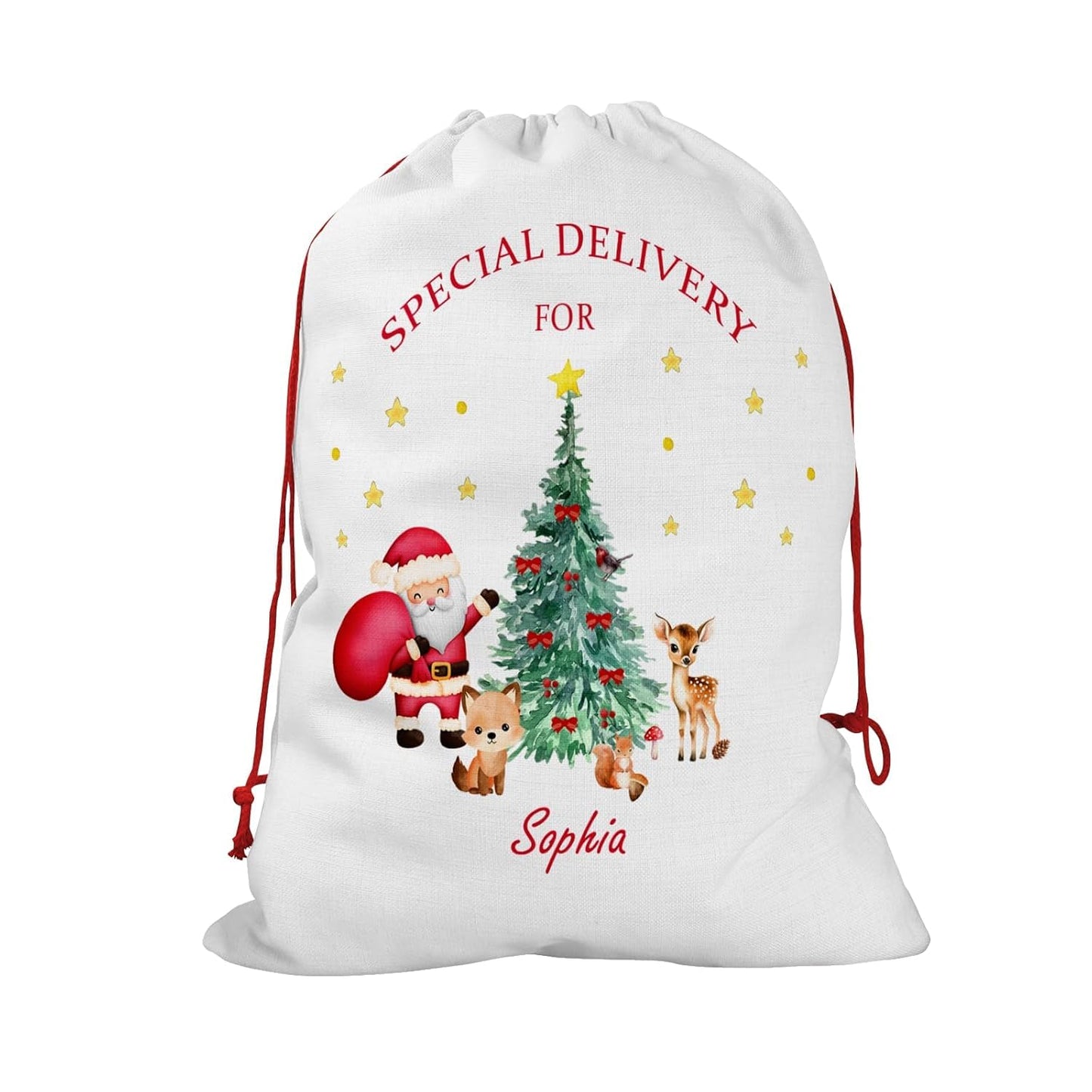 Personalised Santa Sack with Custom Name | Large Christmas Sack for Gifts | Xmas Gift Bag for Under Tree | Christmas Eve Bag | Christmas Stocking Alternative - Red Initial Reindeer (Cotton)