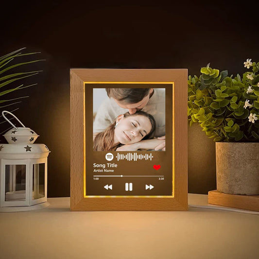 Custom Picture Frames Music Spotify Plaque Photo Song Album Cover Scannable Spotify Code LED Night Light Personalized Customizable Gifts for Boyfriend Christmas Anniversary Birthday