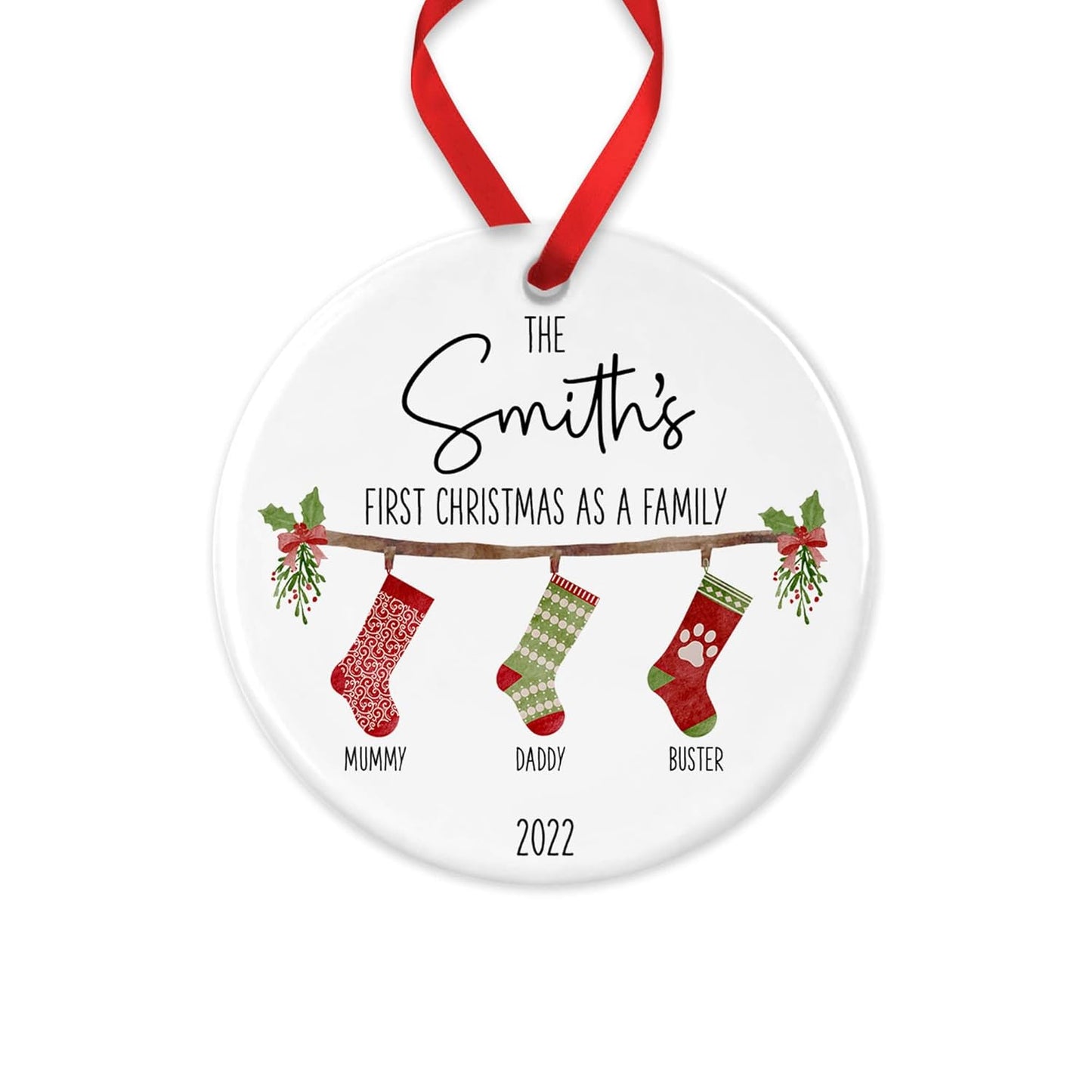 First Christmas as A Family Bauble with Gift Box, Personalised Family Christmas Ornament, Hanging Stockings, Custom 2024 Tree Decoration, Family Gift, Festive Xmas Present, Family Bauble, Keepsake