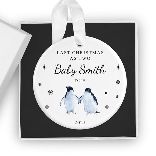 Personalised Last Christmas as Two Ornament – Baby Announcement Bauble, Custom Pregnancy Reveal Keepsake Gift, Baby Due 2025 Xmas Decoration